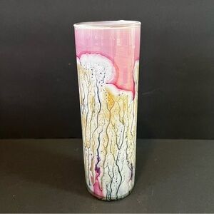 Murano? Pink Tones Watercolor Vase Brushstroke Drip Art Glass Mid Century White